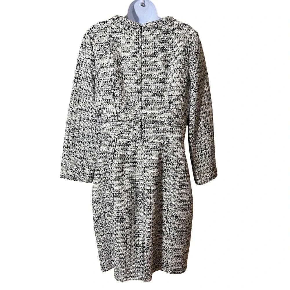 J. Crew Tweed Sheath Dress Black‎ White Long Sleeve Career Size 10